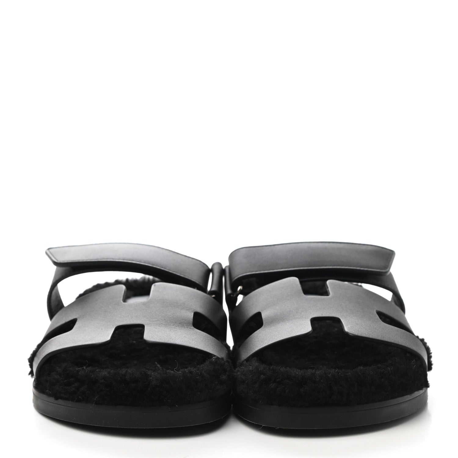 Hermes Calfskin Woolskin Womens Chypre Sandals 39 Black 2 of 9