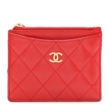 Chanel Caviar Quilted CC Zip Card Holder Red 1 of 8