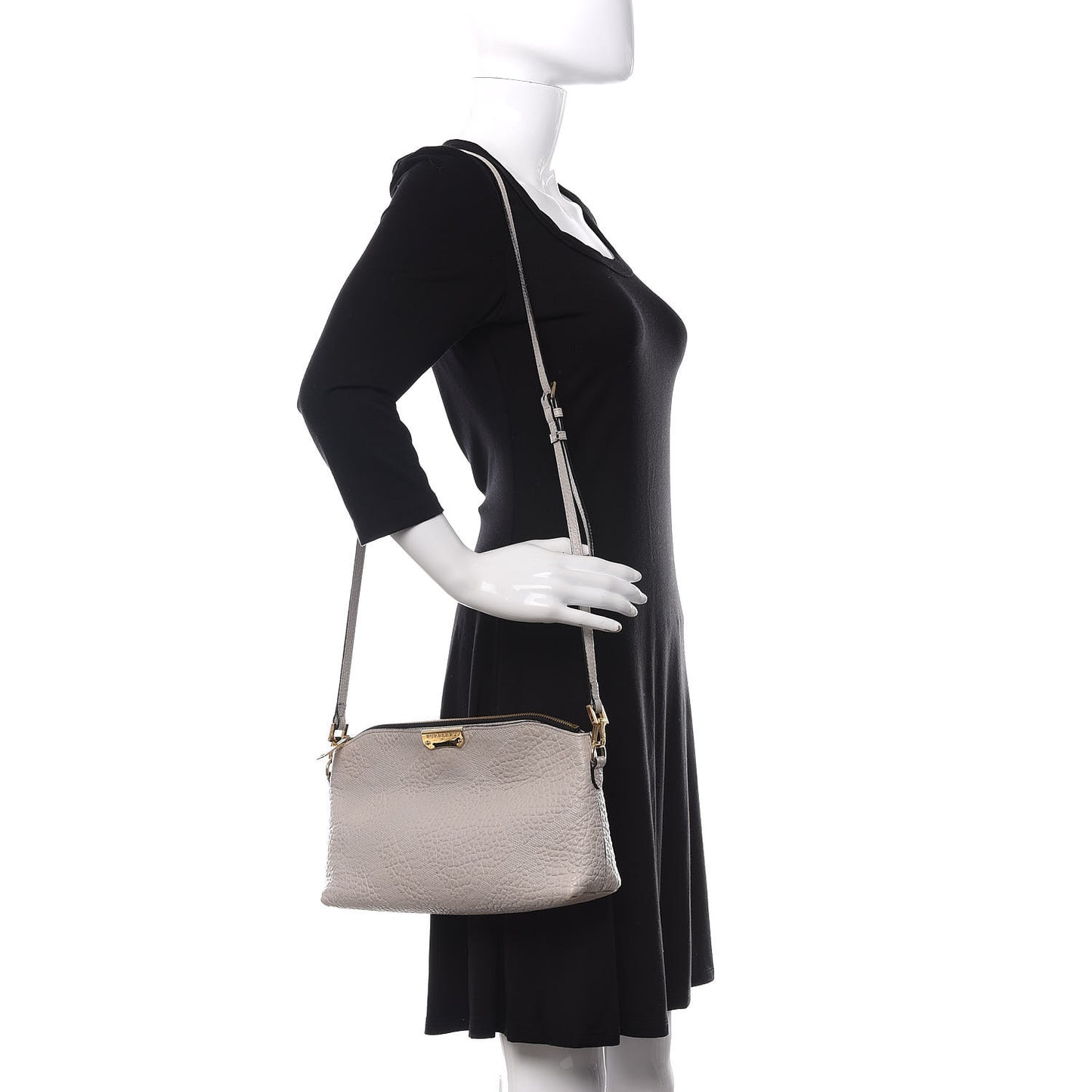 Signature Grain Calfskin Check Embossed Small Chichester Crossbody Clutch Bag Pale Grey