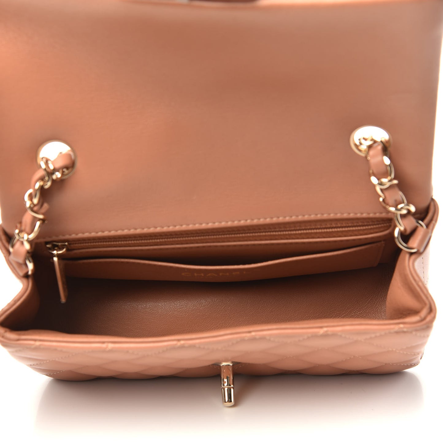 Lambskin Quilted Mini Rectangular Flap Brown