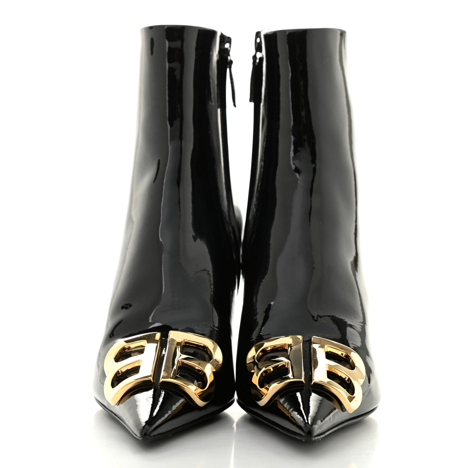 Balenciaga Patent BB Pointy Toe Ankle Booties 37 Black 2 of 8