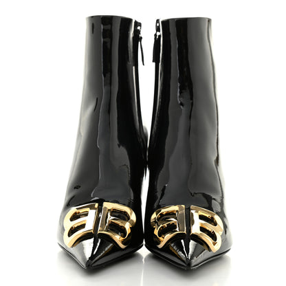 Balenciaga Patent BB Pointy Toe Ankle Booties 37 Black 2 of 8