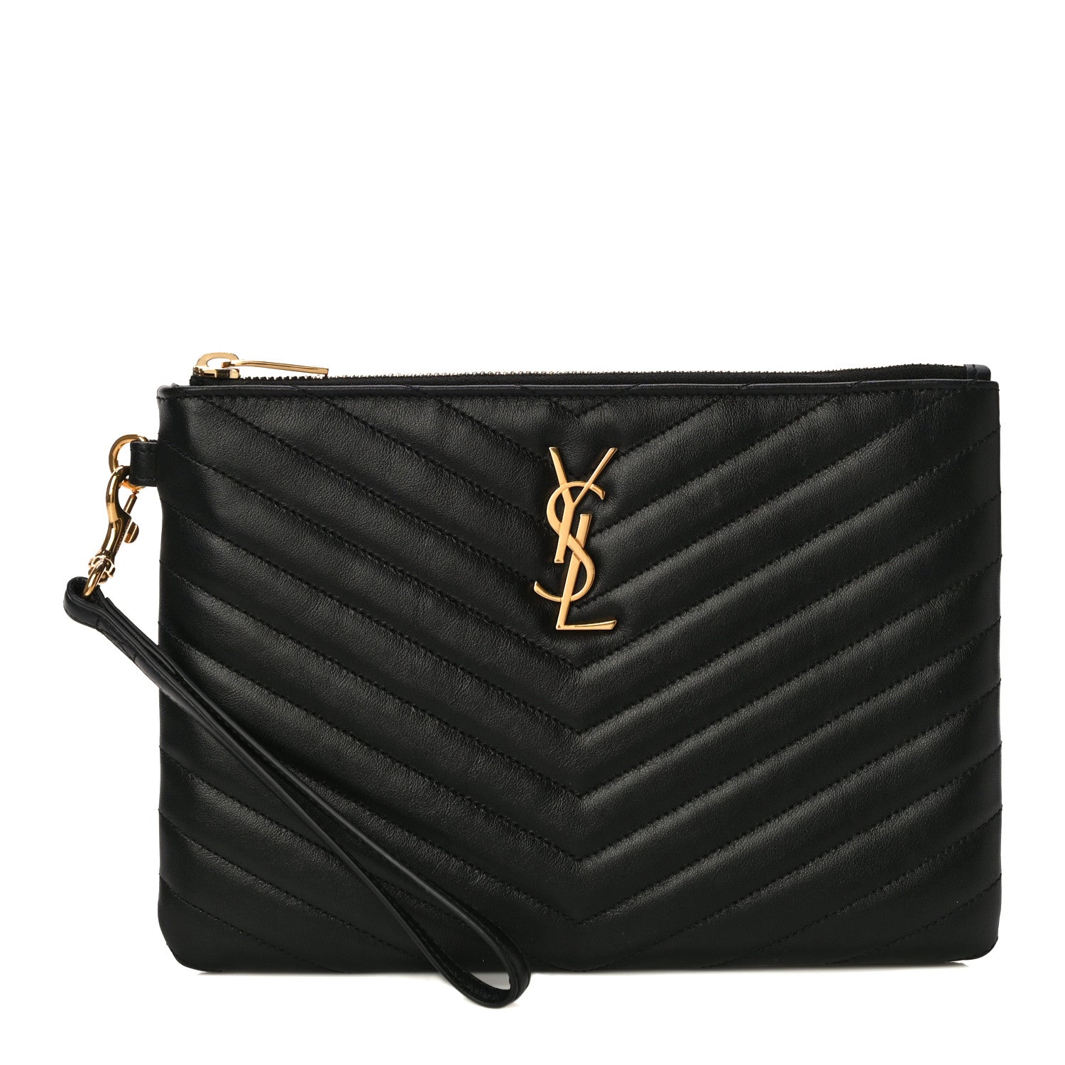 Saint Laurent Calfskin Matelasse Chevron Monogram A5 Wristlet Black 1 of 11