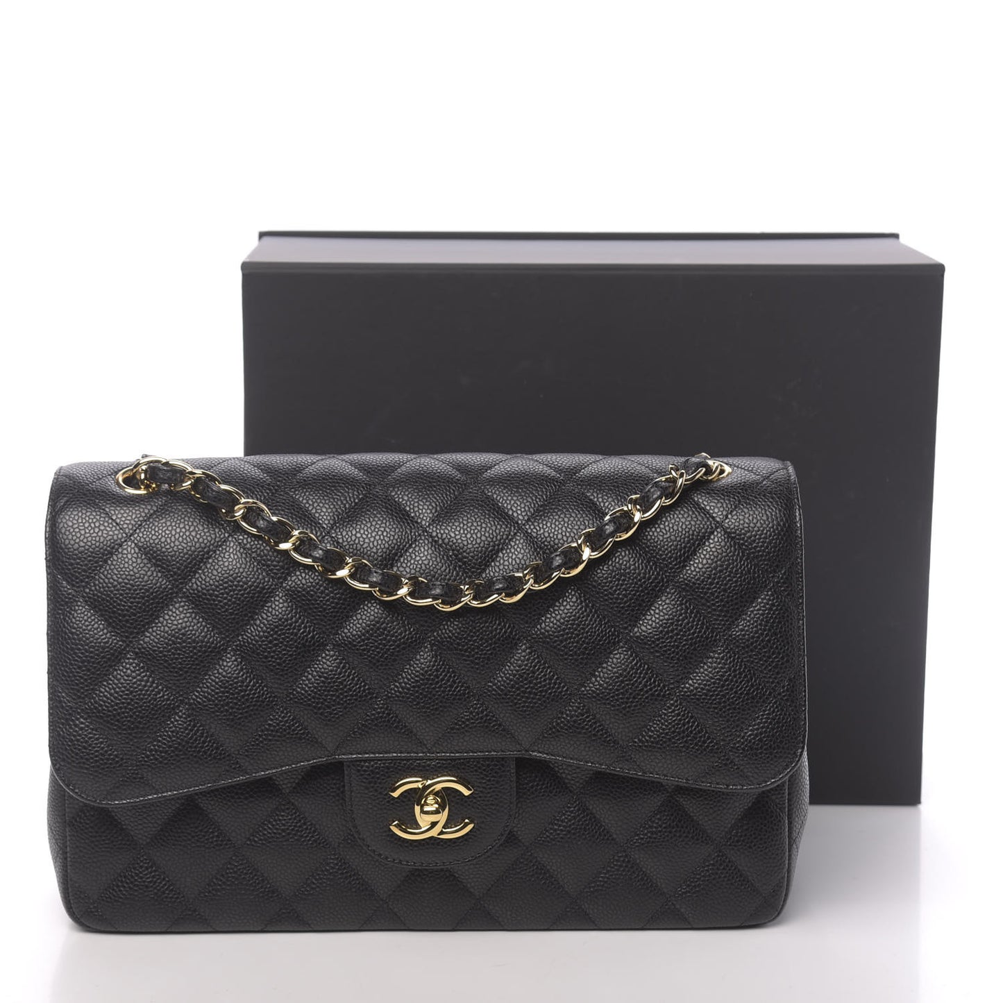 Caviar Quilted Jumbo Double Flap Black