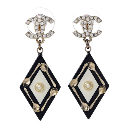 Chanel Resin Crystal Spoon Brasserie CC Drop Earrings Black White 1 of 5