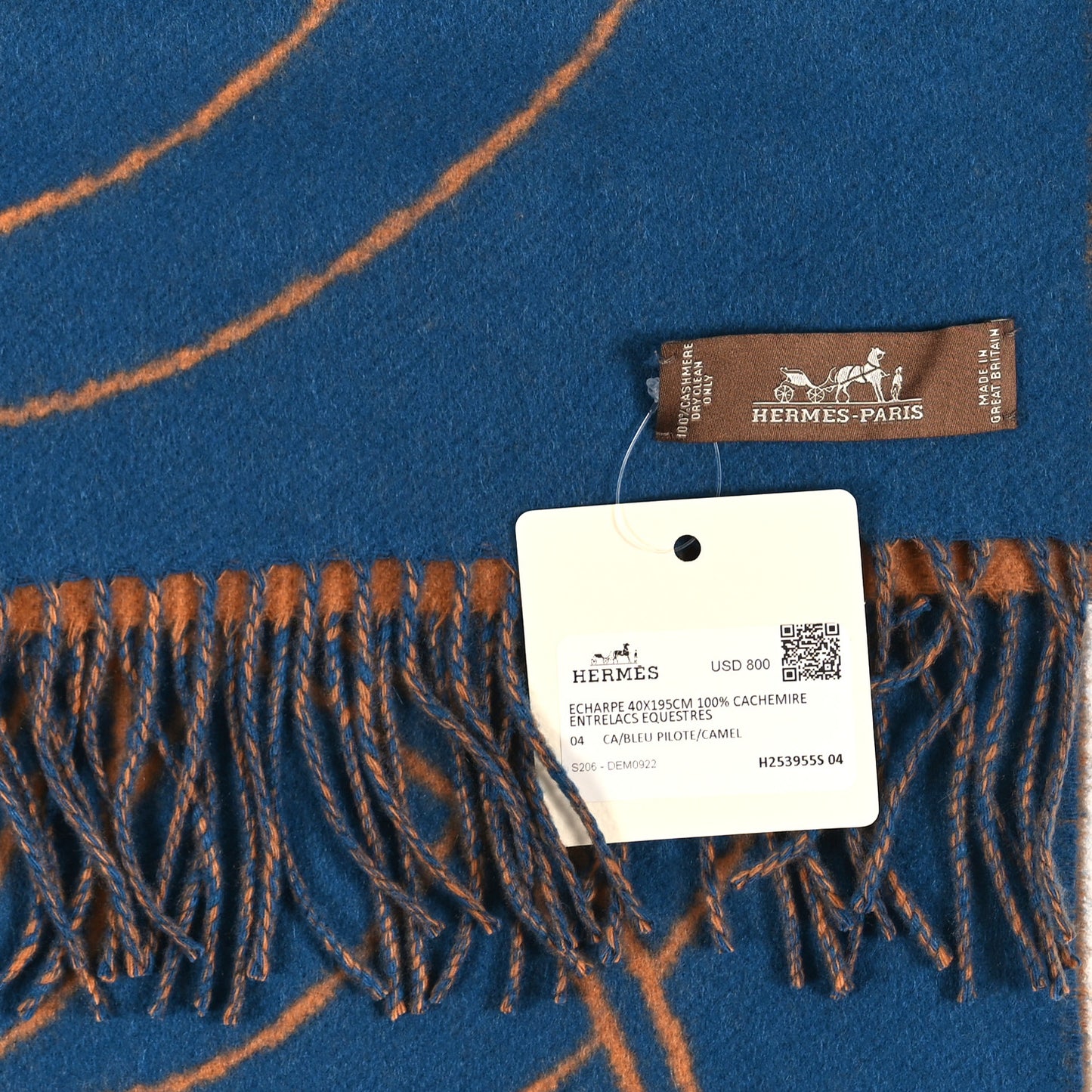 Cashmere Casaque Entrelacs Equestres Muffler Bleu Pilote Camel