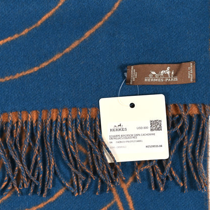 Hermes Cashmere Casaque Entrelacs Equestres Muffler Bleu Pilote Camel 3 of 3