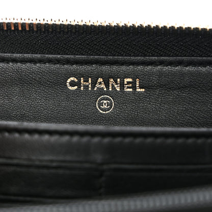 Chanel Lambskin Zip Around Large Gusset Wallet With Pearl Chain Black 6 of 12