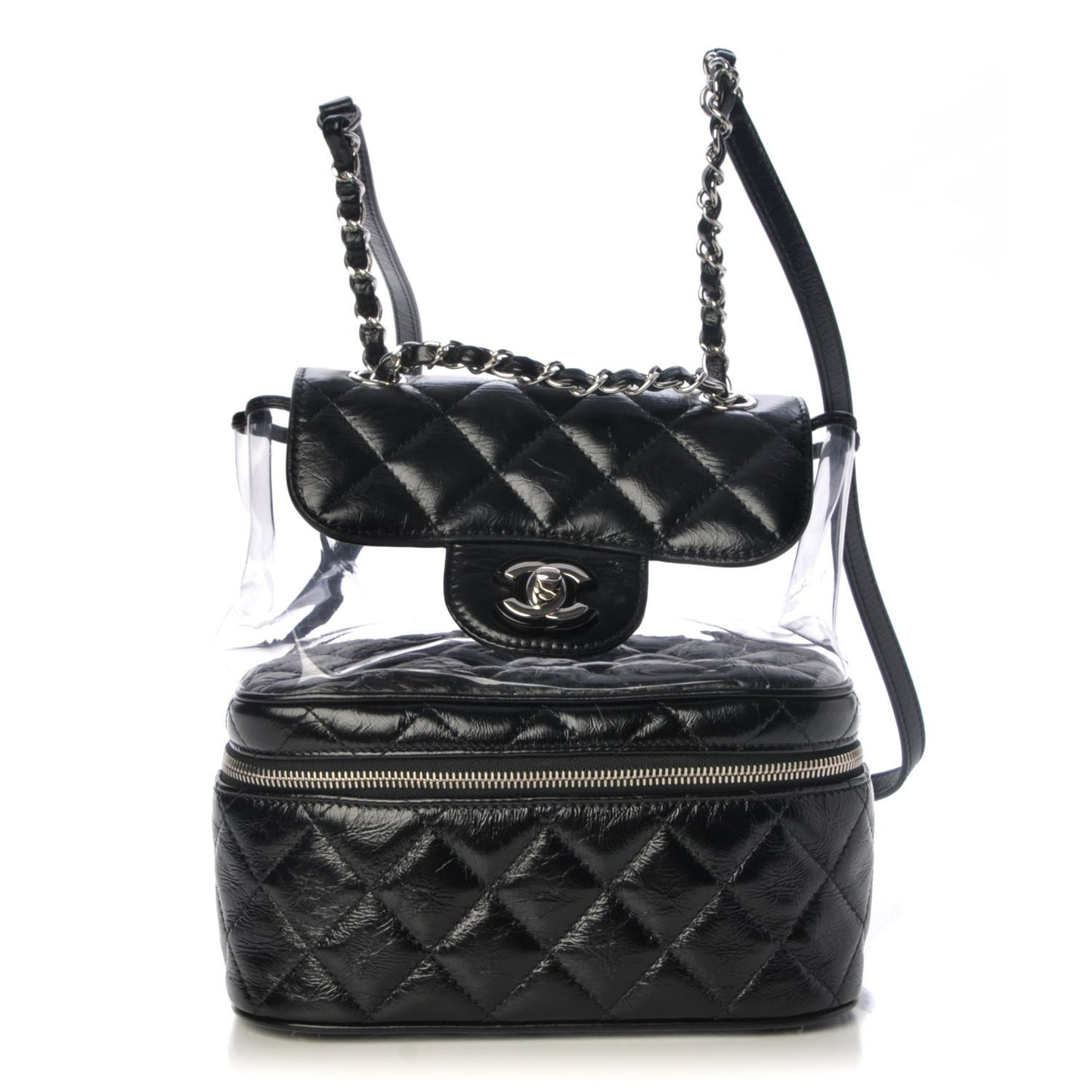 Crumpled Calfskin PVC Quilted Backpack Black