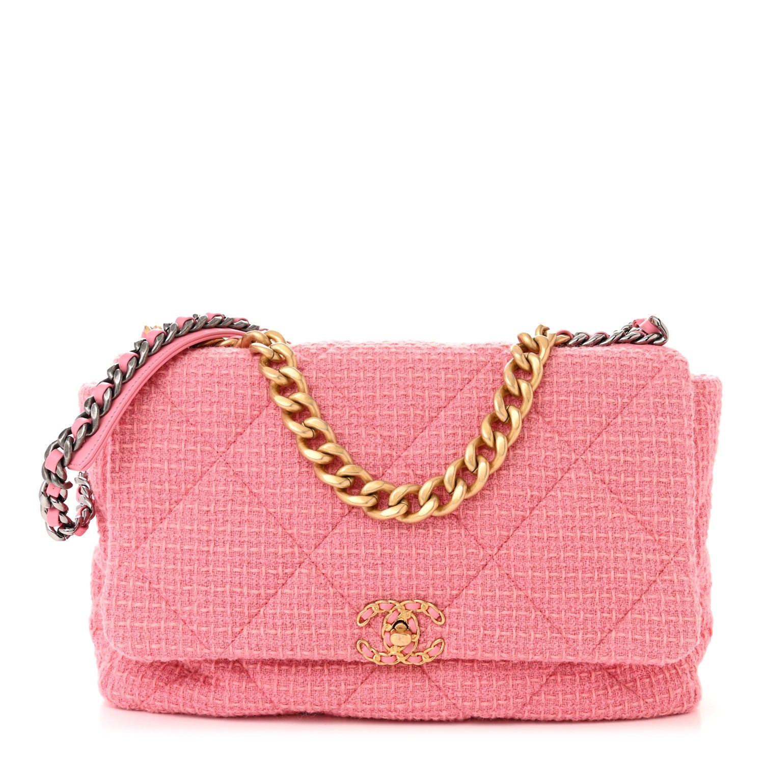 Chanel Tweed Quilted Maxi Chanel 19 Flap Pink 1 of 10