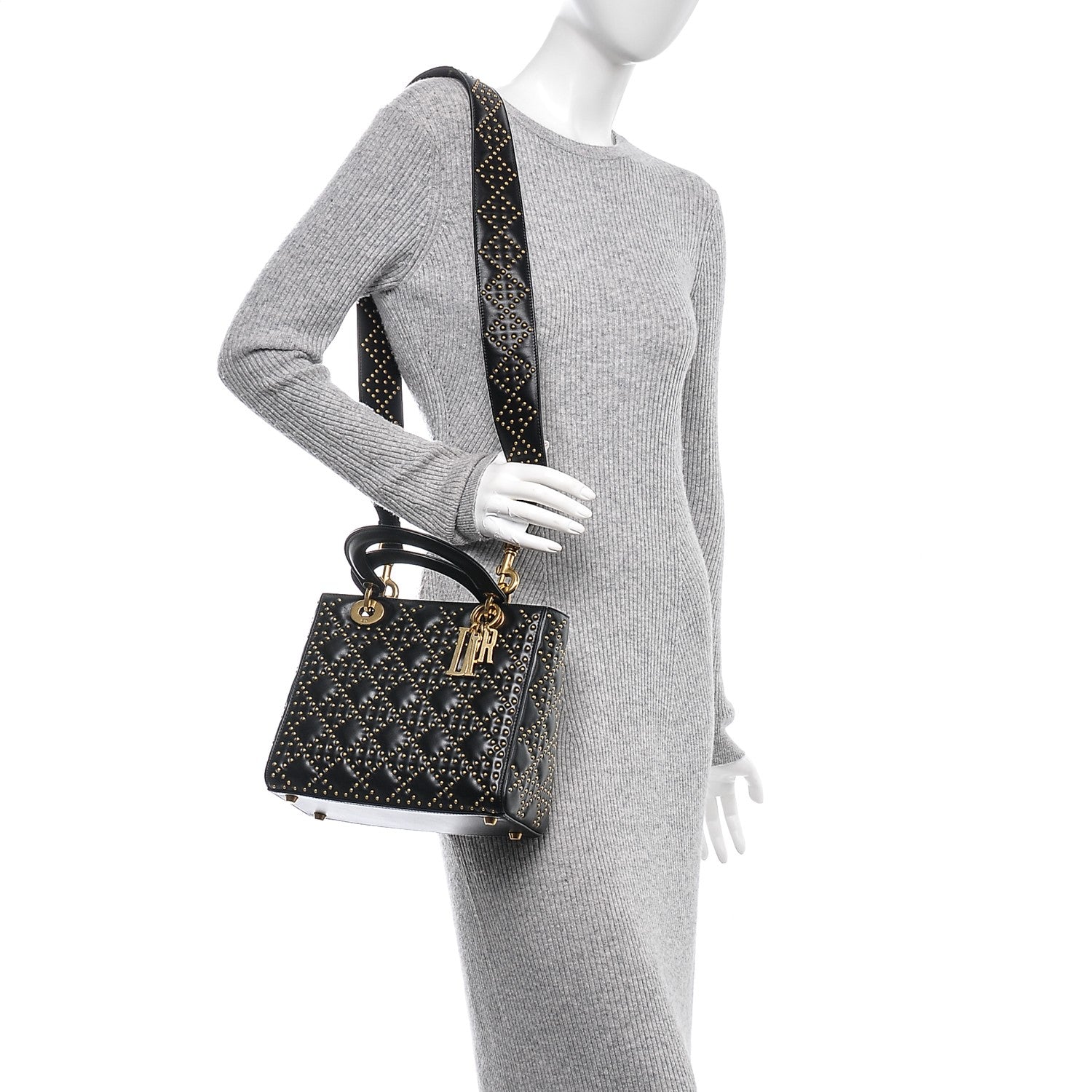 Christian Dior Calfskin Cannage Studded Medium Supple Lady Dior Black 2 of 6