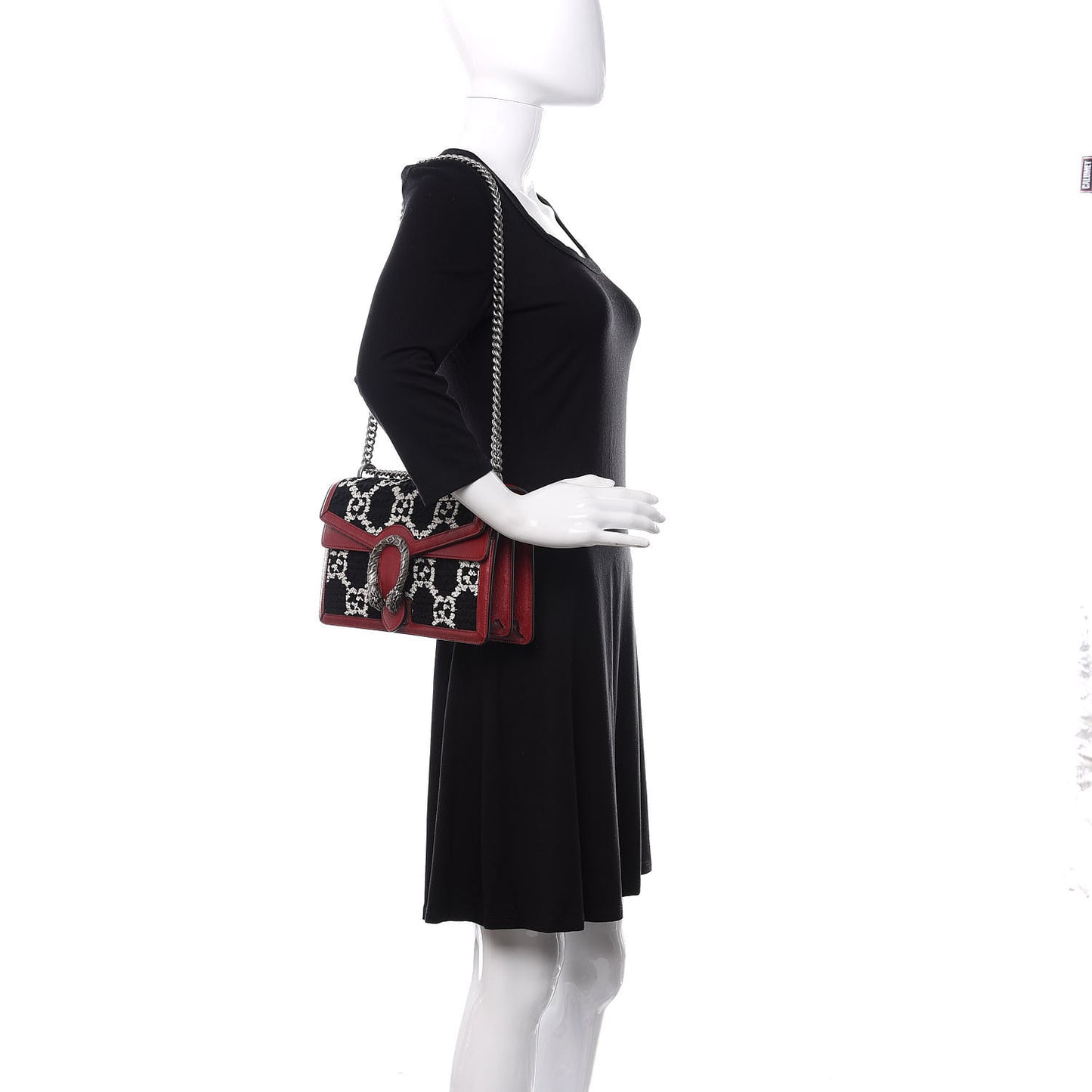 Tweed GG Monogram Small Dionysus Shoulder Bag Black White Romantic Cherry