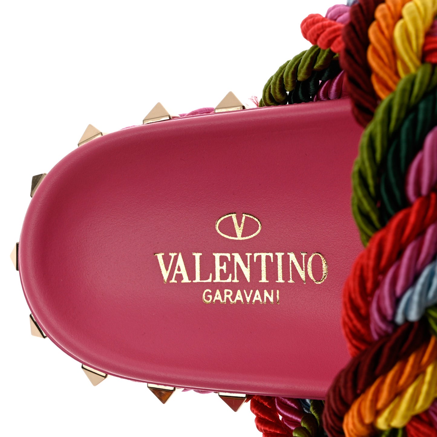 Calfskin Silk Woven Rockstud Torchon 5mm Sandals 36 Feminine Pink Multicolor