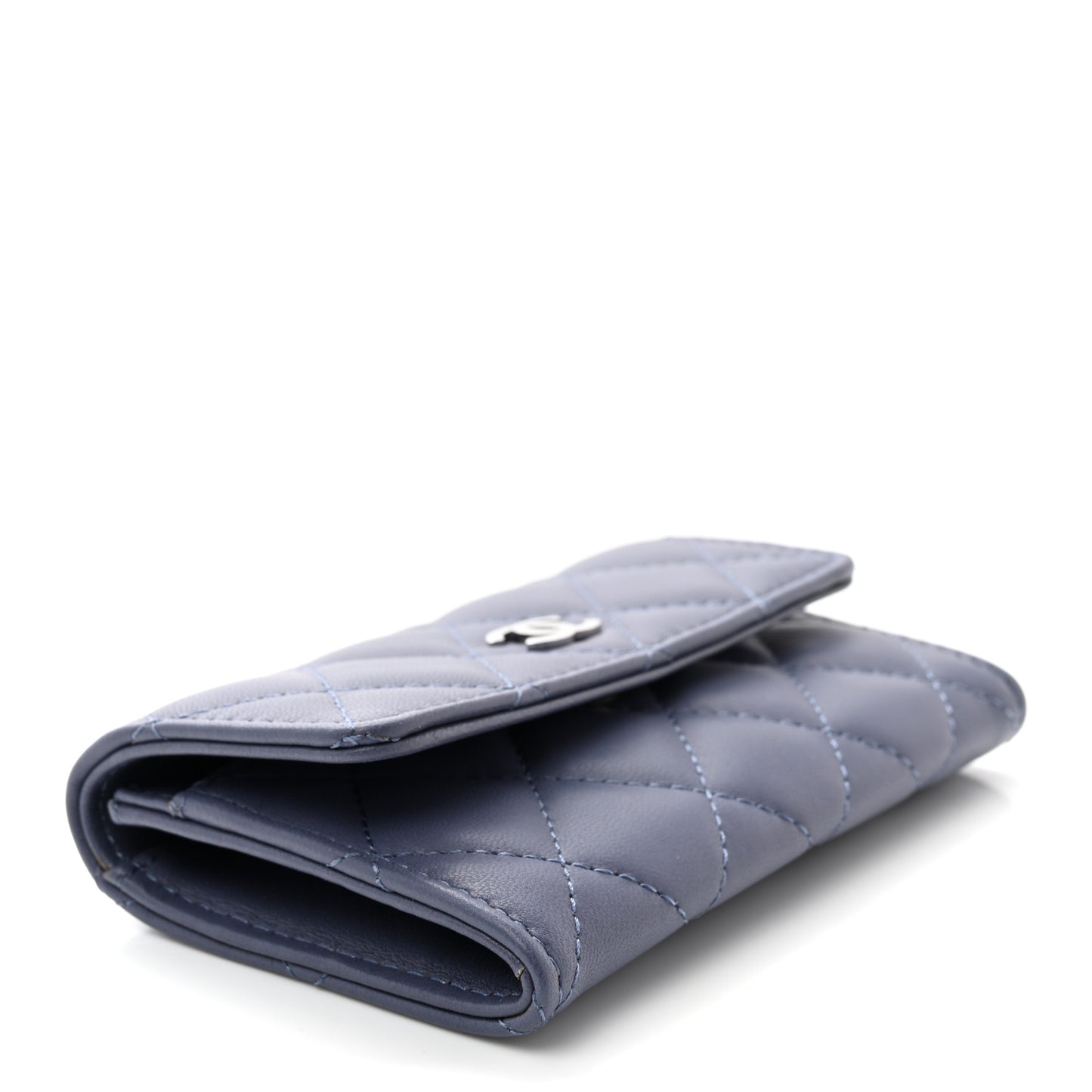 Lambskin Quilted Flap Card Holder Purple