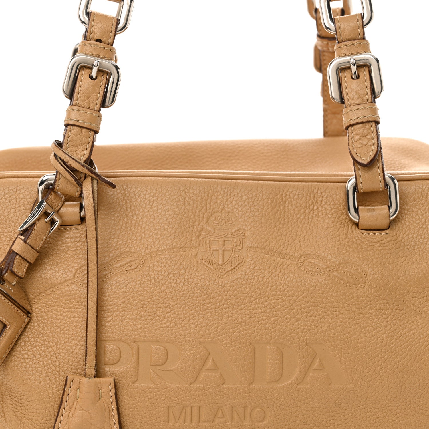 Prada Vitello Daino Print Logo Bowler Beige 7 of 14