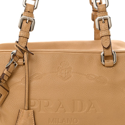 Prada Vitello Daino Print Logo Bowler Beige 7 of 14