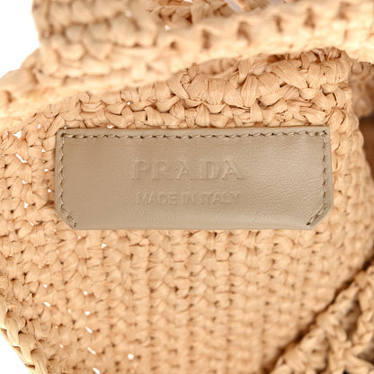Prada Yarn Raffia Effect Crochet Logo Embroidered Small Tote Bag Naturale 7 of 10