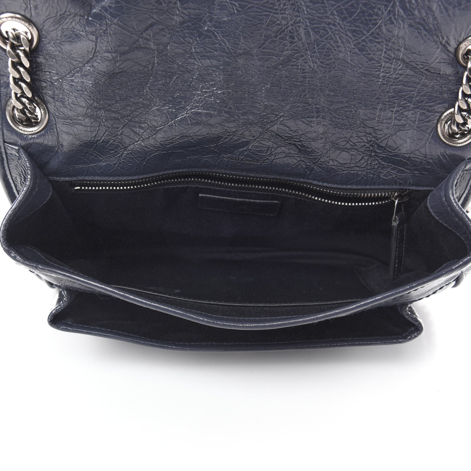 Saint Laurent Crinkled Calfskin Matelasse Monogram Medium Niki Chain Satchel Deep Marine 5 of 12