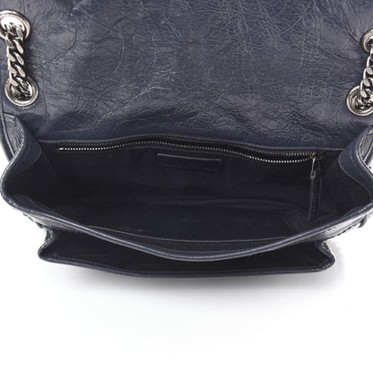 Saint Laurent Crinkled Calfskin Matelasse Monogram Medium Niki Chain Satchel Deep Marine 5 of 12