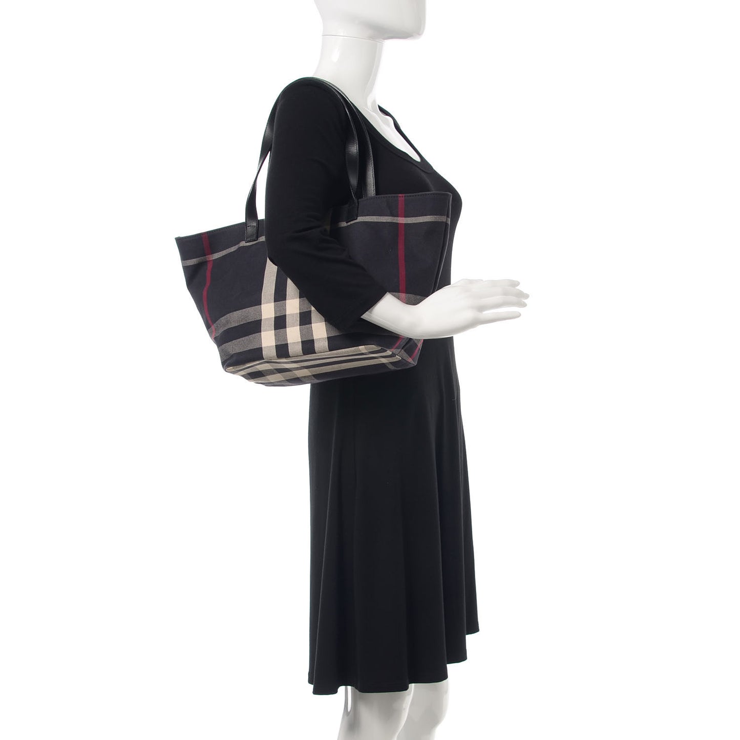 Canvas Check Tote Navy