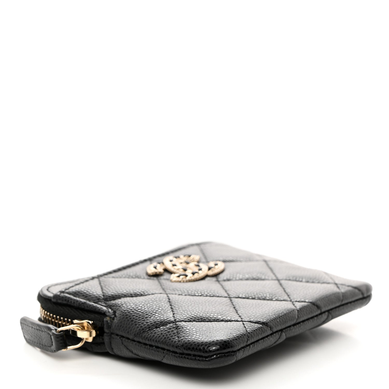 Chanel Caviar Quilted Crystal Zip Card Holder Wallet Black 4 of 7