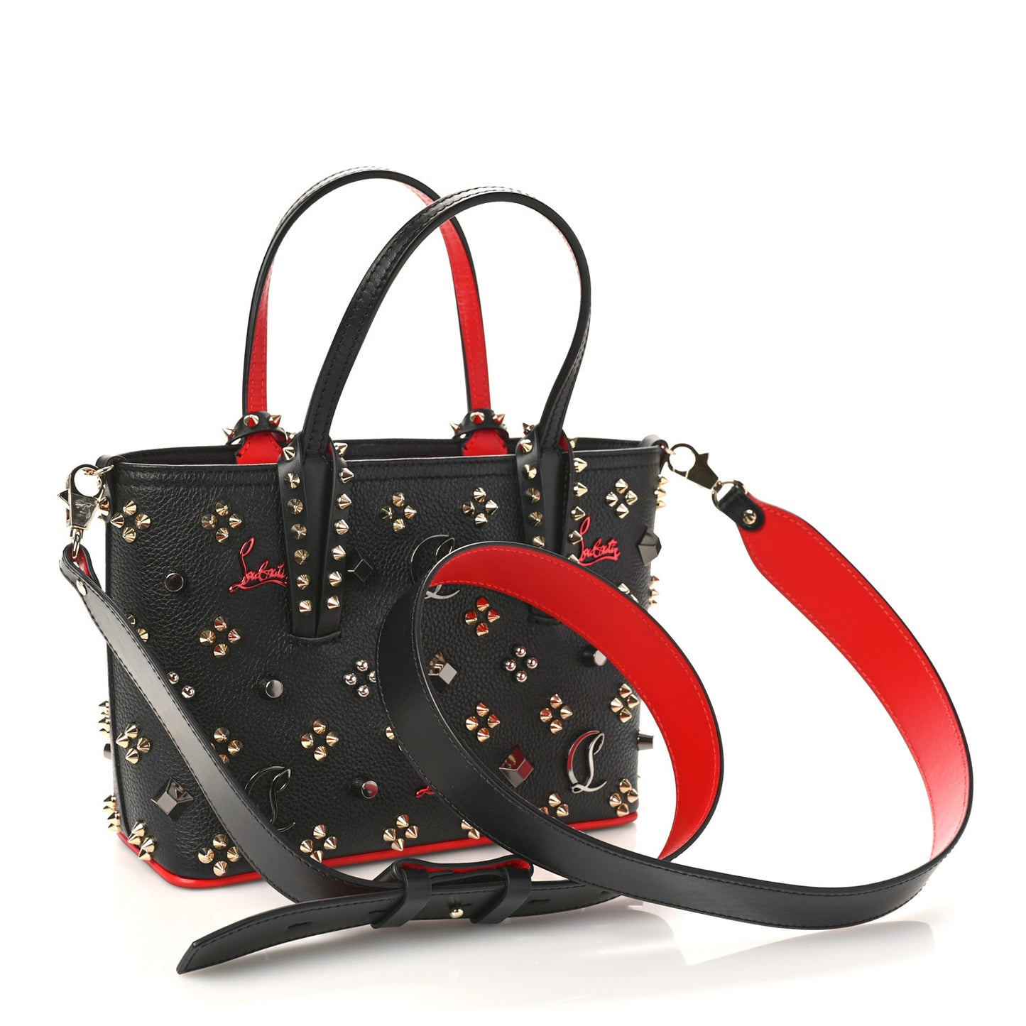 Calfskin Embellished Spikes Mini East West Cabata Tote Black