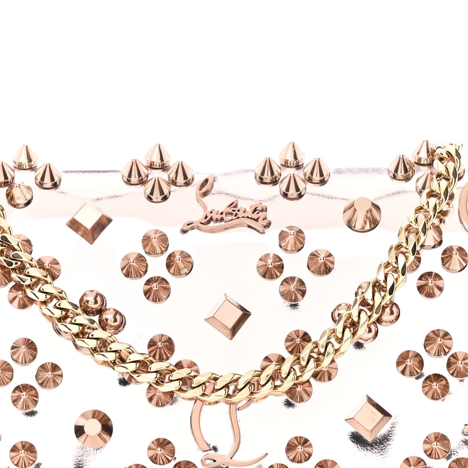Christian Louboutin Metallic Patent Calfskin Spikes Loubinthesky Paloma Clutch Pink 8 of 11