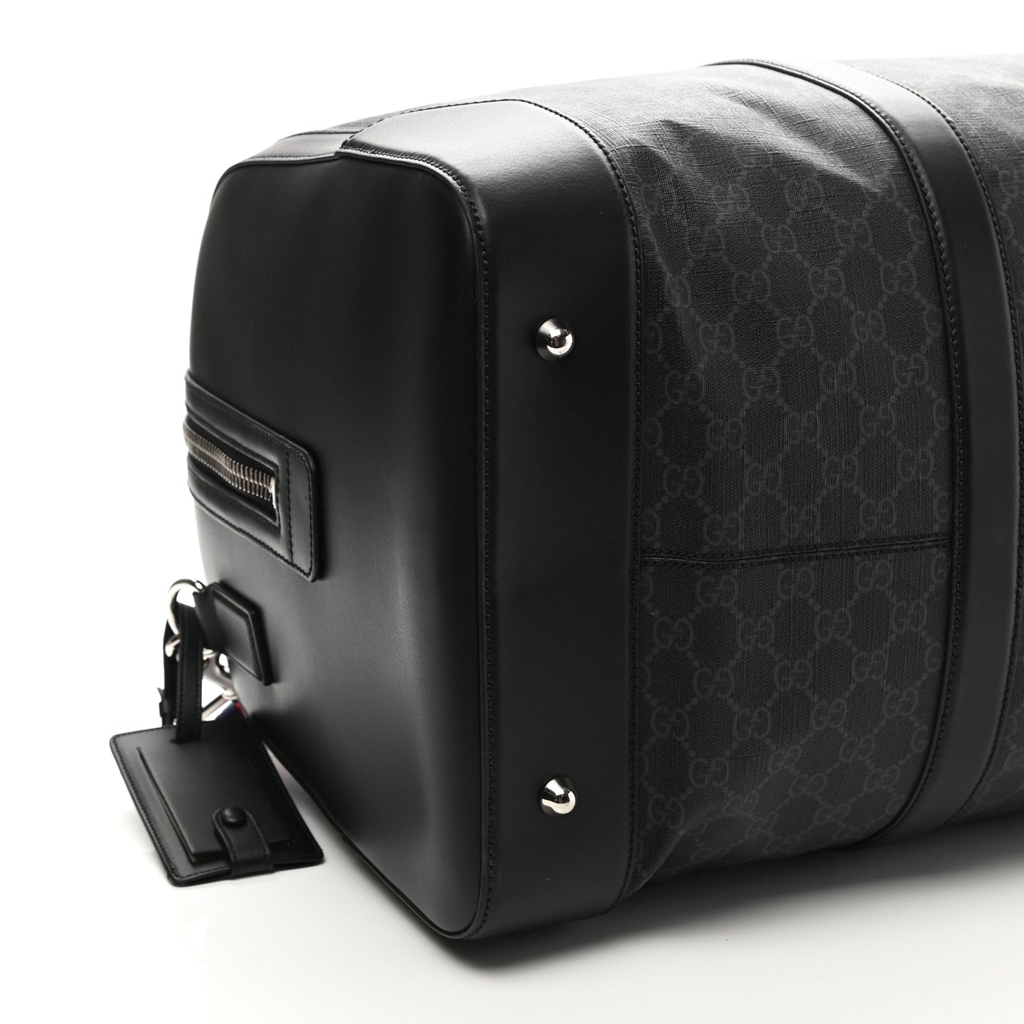 Soft GG Supreme Monogram Appia Calfskin Web Large Carry On Duffle Bag Black Grey