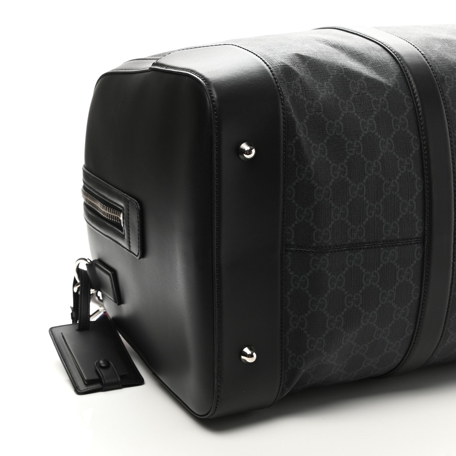 Gucci Soft GG Supreme Monogram Appia Calfskin Web Large Carry On Duffle Bag Black Grey 9 of 11