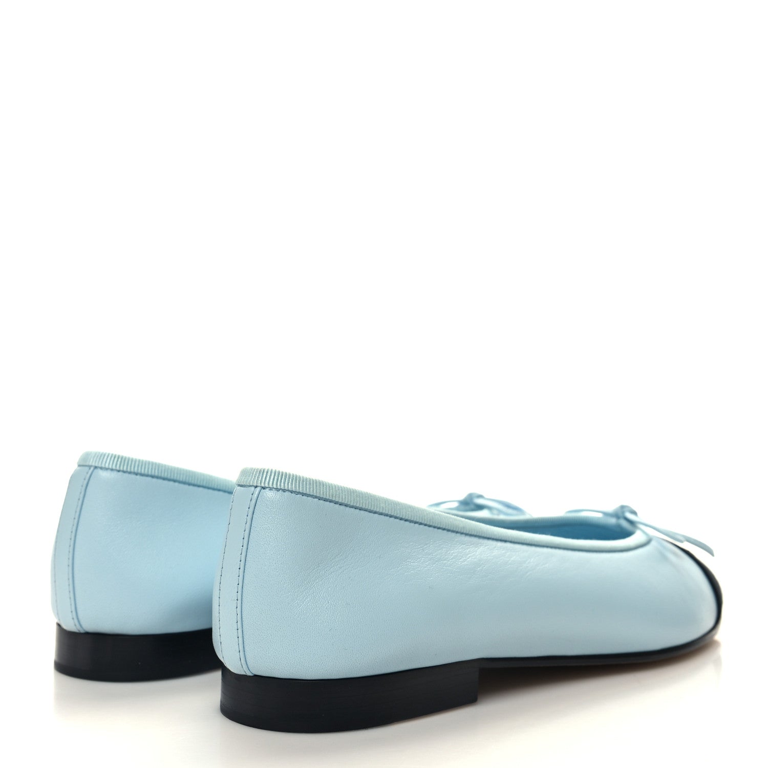 Chanel Lambskin Grosgrain Cap Toe CC Ballerina Flats 37.5 Light Blue Black 4 of 9