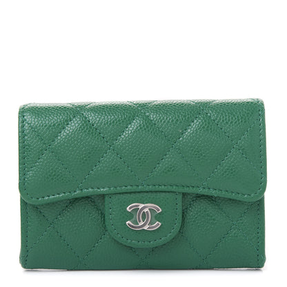 Chanel Metallic Caviar Quilted Card Holder Wallet Green 1 of 12
