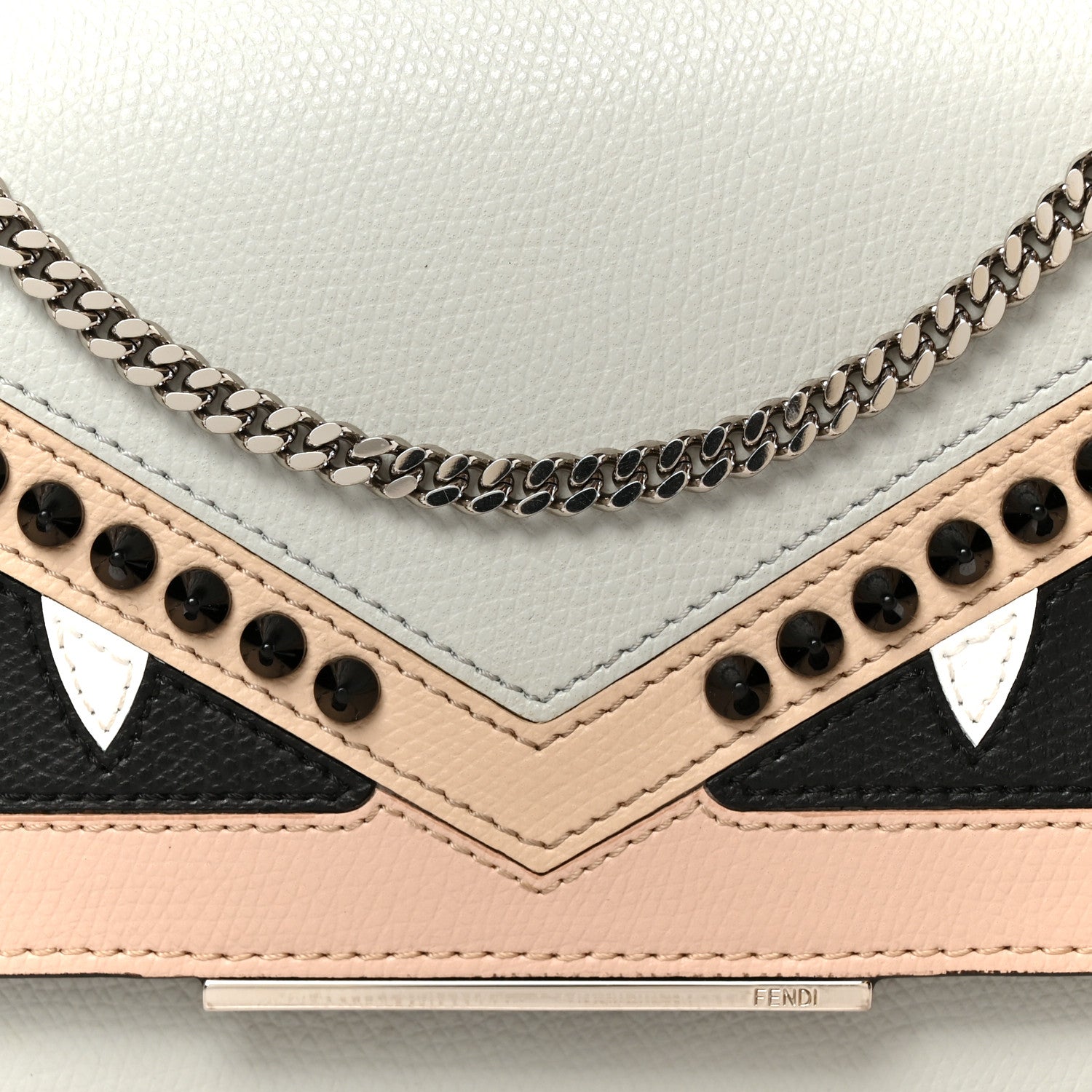 Fendi Vitello Elite Monster Eyes Studded Tube Wallet on Chain Grigio Perla Multicolor 9 of 11