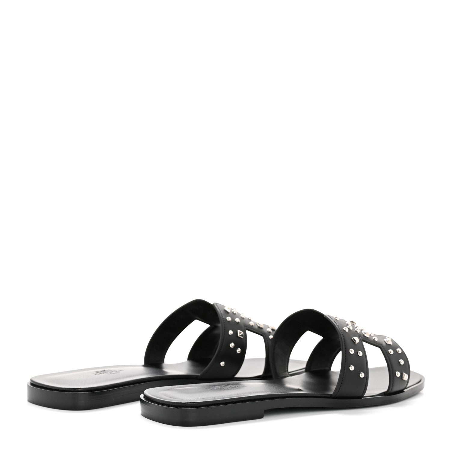 Hermes Calfskin Studded Oran Sandals 40 Black 5 of 11