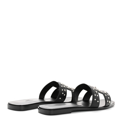Hermes Calfskin Studded Oran Sandals 40 Black 5 of 11
