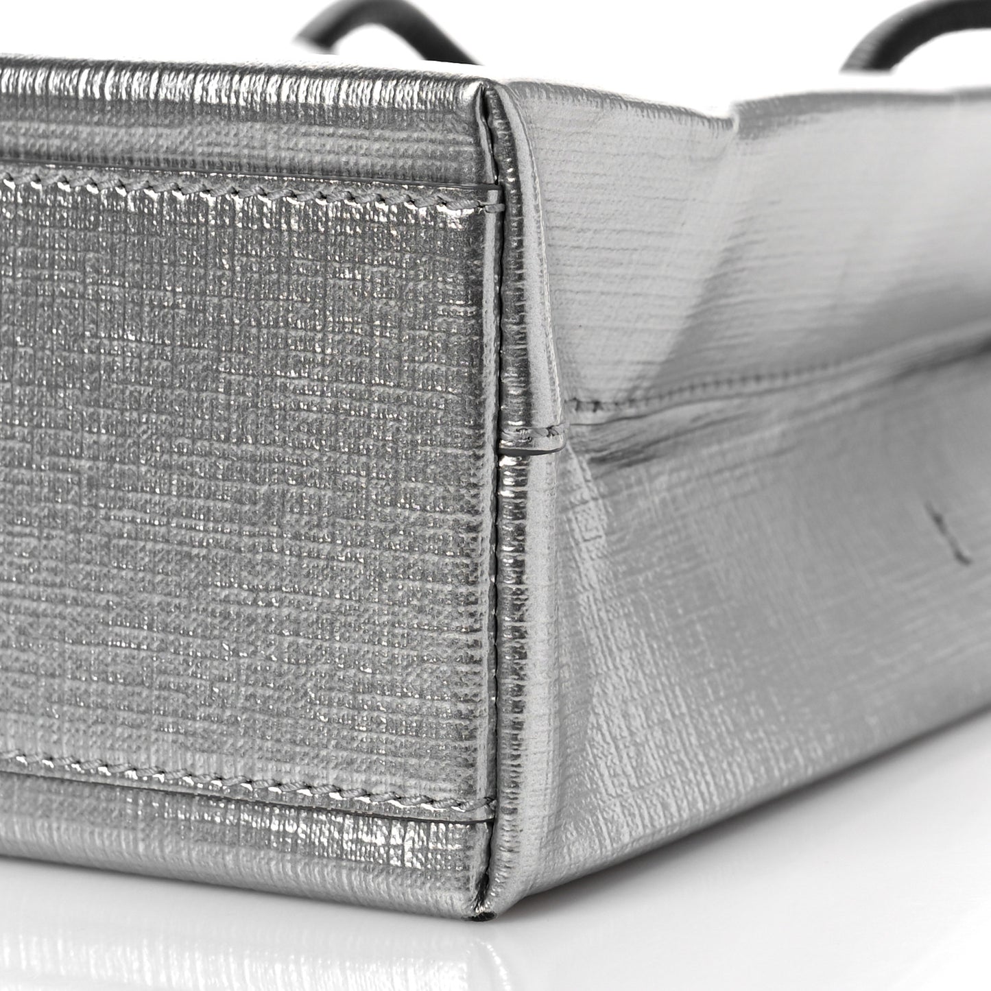 Metallic Squared Calfskin Logo North South Shopper Tote XXS Silver