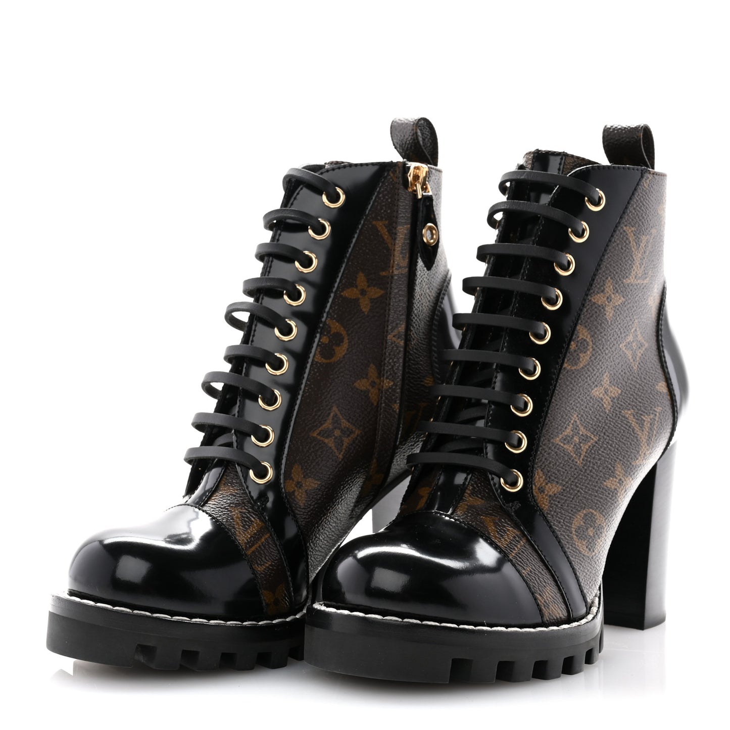 Patent Calfskin Monogram Star Trail Ankle Boots 37 Black