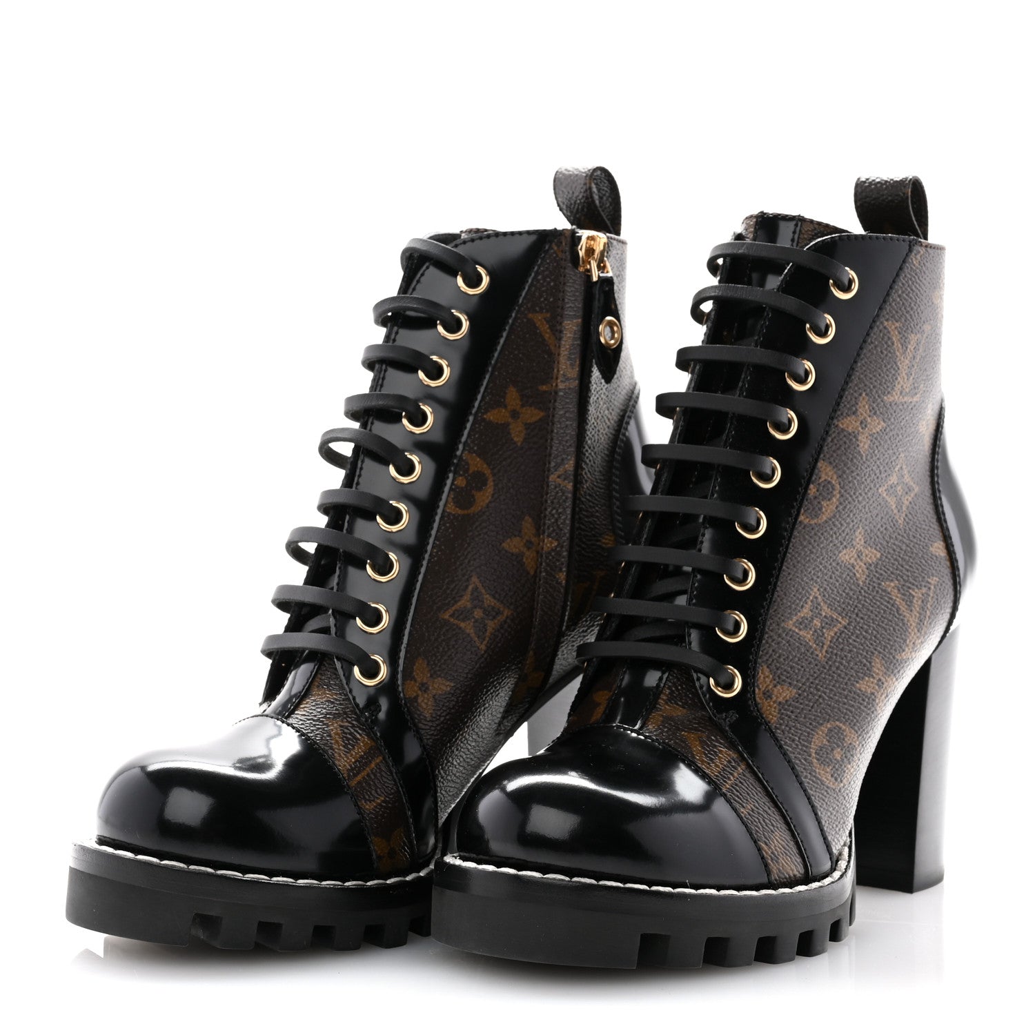 Louis Vuitton Patent Calfskin Monogram Star Trail Ankle Boots 37 Black 3 of 9