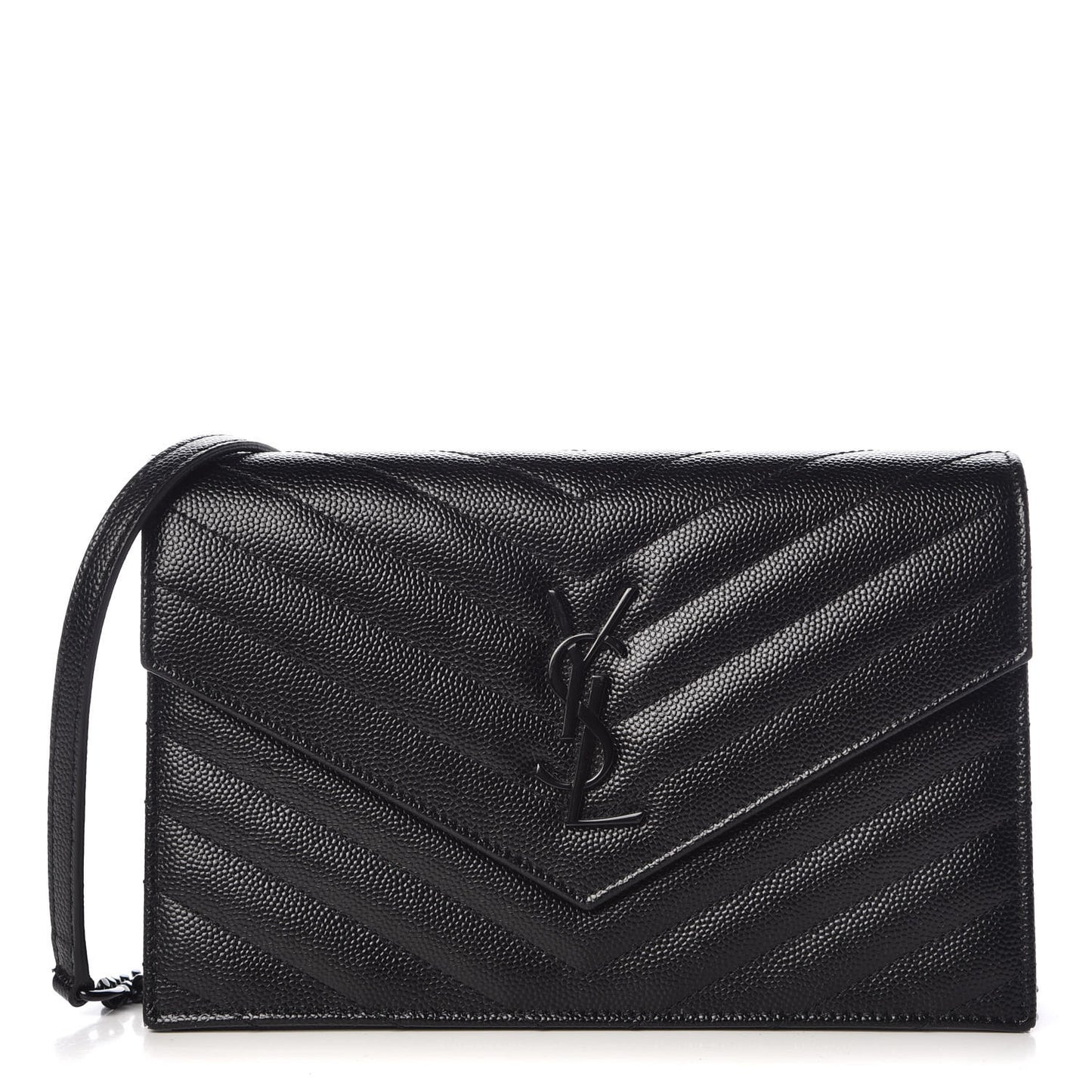 Grain De Poudre Matelasse Chevron Monogram Envelope Chain Wallet Black