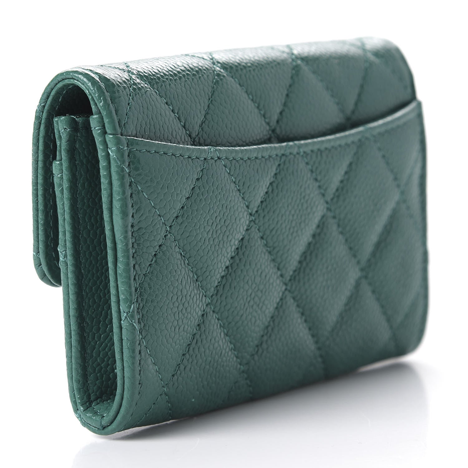 Chanel Caviar Quilted Card Holder Wallet Green 3 of 10