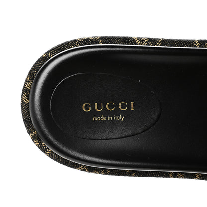 Gucci Jacquard Black Denim GG Monogram Angelina Platform 55mm Slide Sandals 40 Black Ivory 7 of 8
