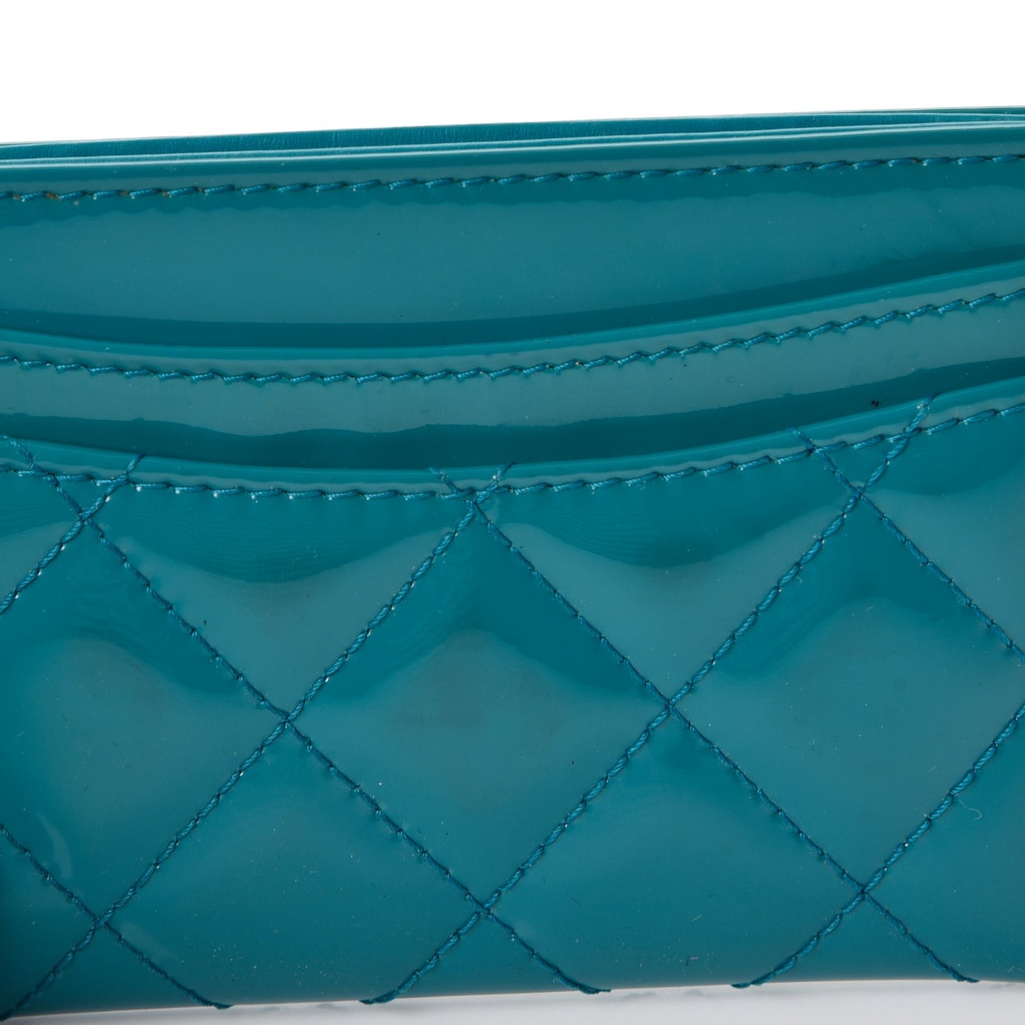 Patent Quilted Card Holder Turquoise