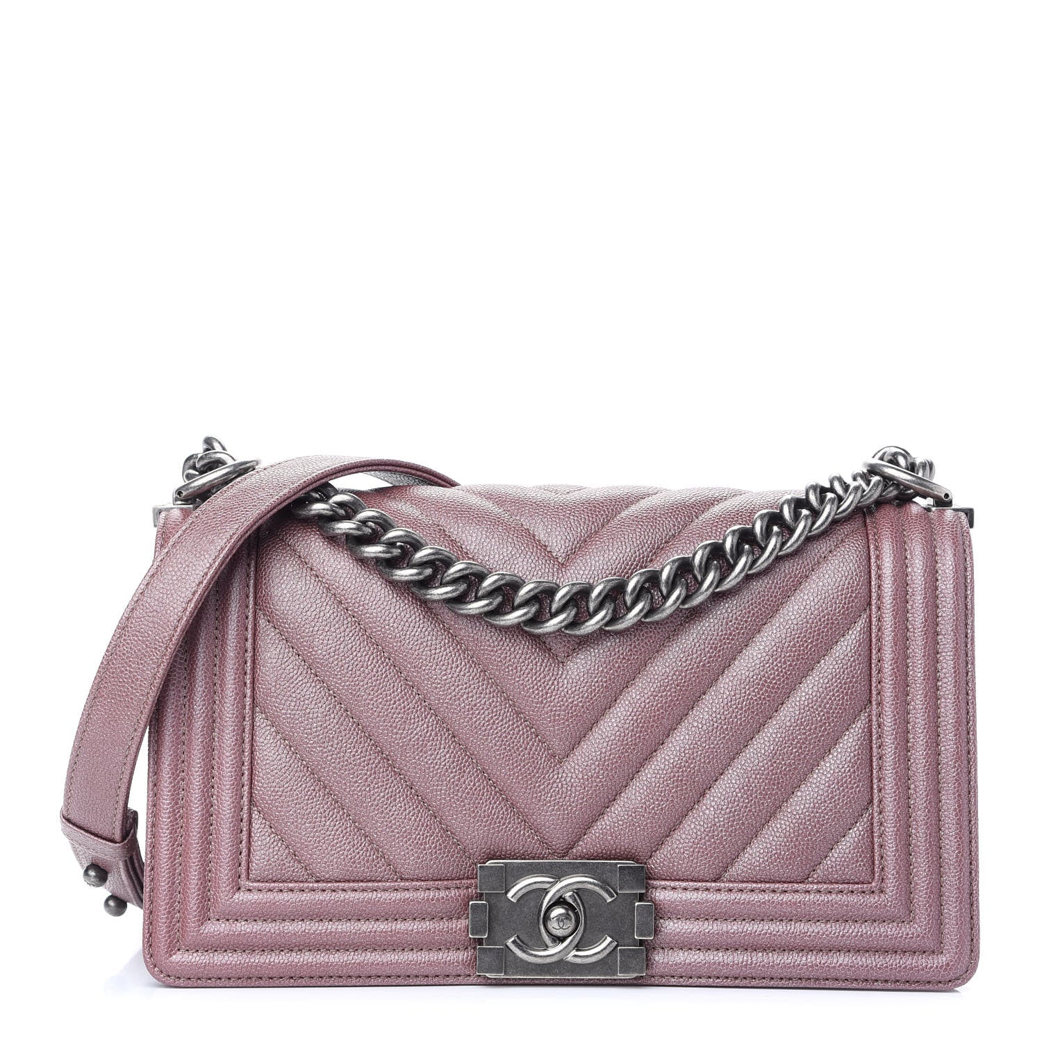 Chanel Metallic Caviar Chevron Quilted Medium Boy Flap Dark Pink 1 of 9