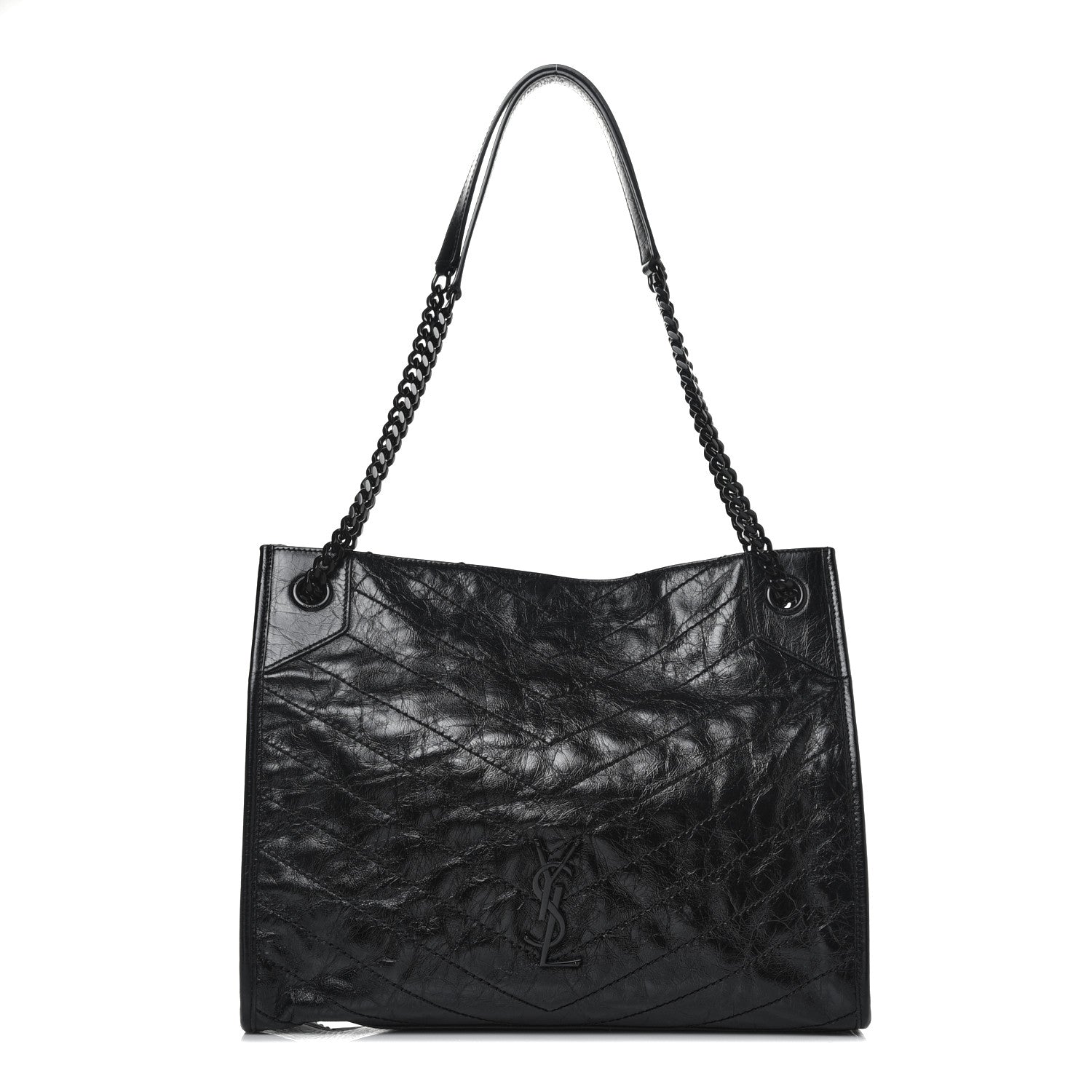 Saint Laurent Crinkled Calfskin Matelasse Monogram Medium Niki Shopper Tote Black 2 of 22