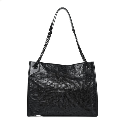 Saint Laurent Crinkled Calfskin Matelasse Monogram Medium Niki Shopper Tote Black 2 of 22