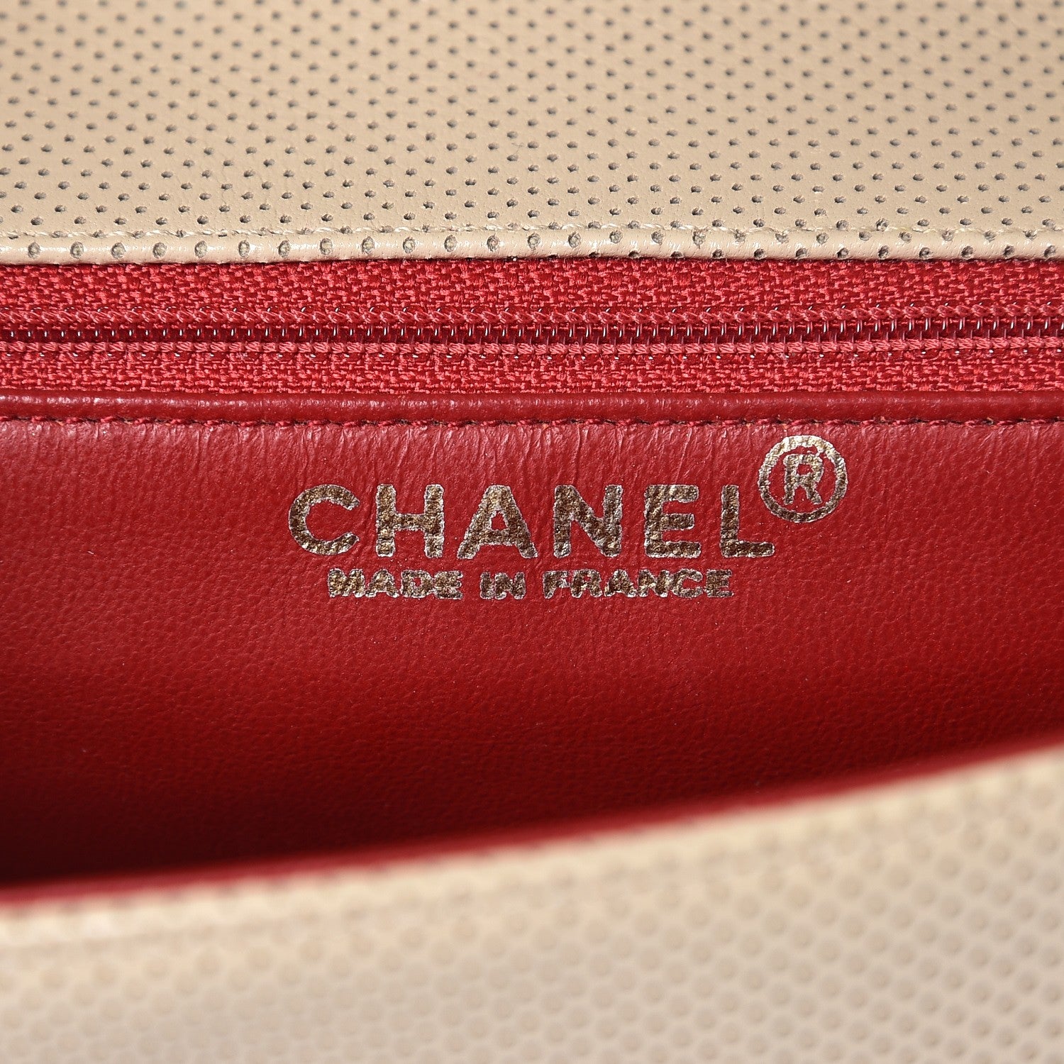 Chanel Lambskin Perforated Medium Single Flap Bag Beige Red 7 of 10