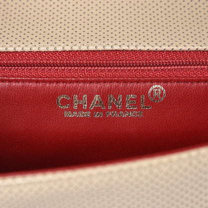 Chanel Lambskin Perforated Medium Single Flap Bag Beige Red 7 of 10