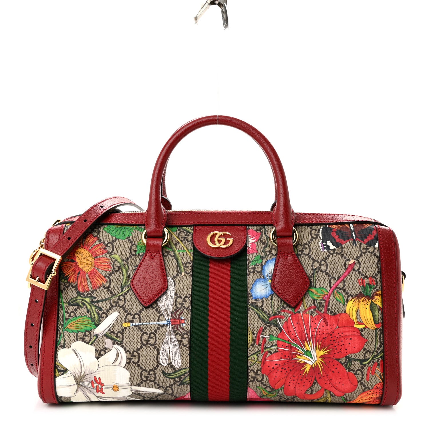 Gucci GG Supreme Monogram Flora Web Medium Ophidia Boston Red 1 of 10