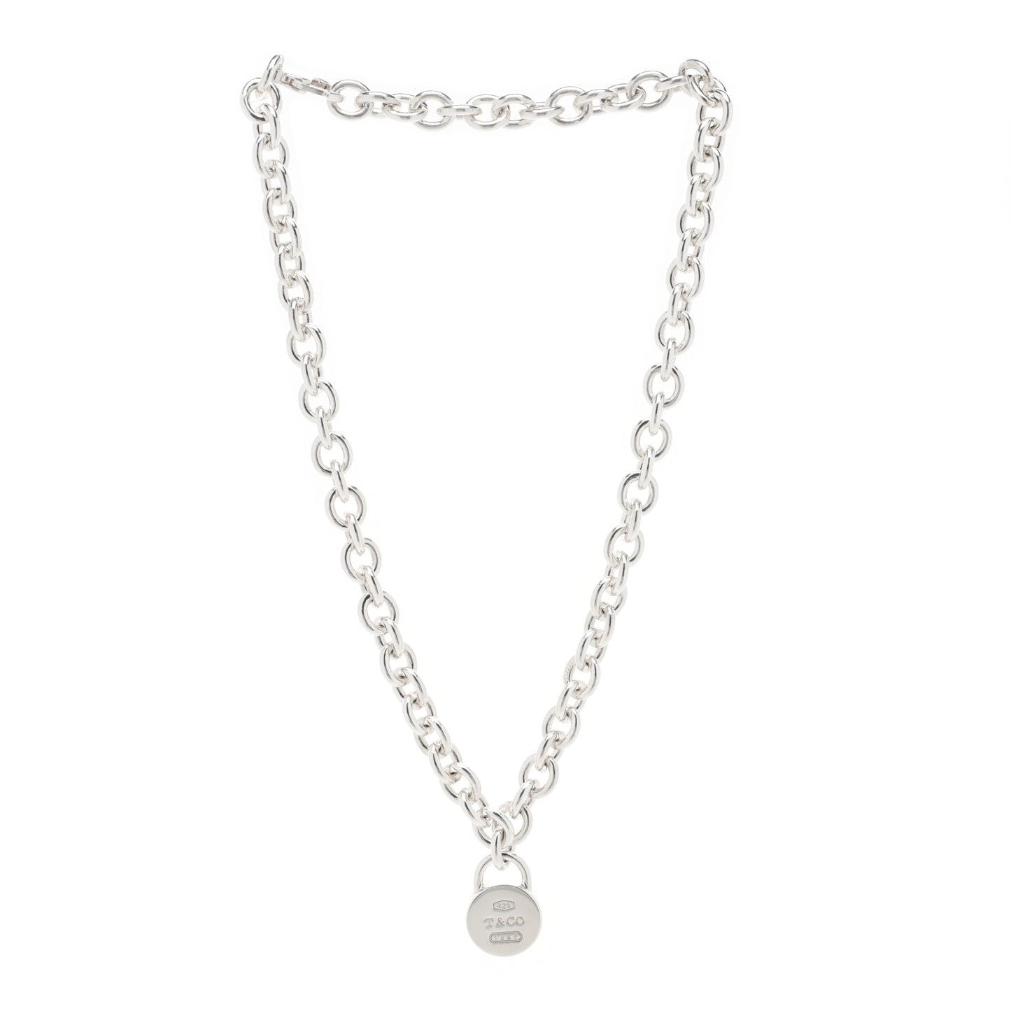 Sterling Silver 1837 Circle Lock Pendant Link Necklace
