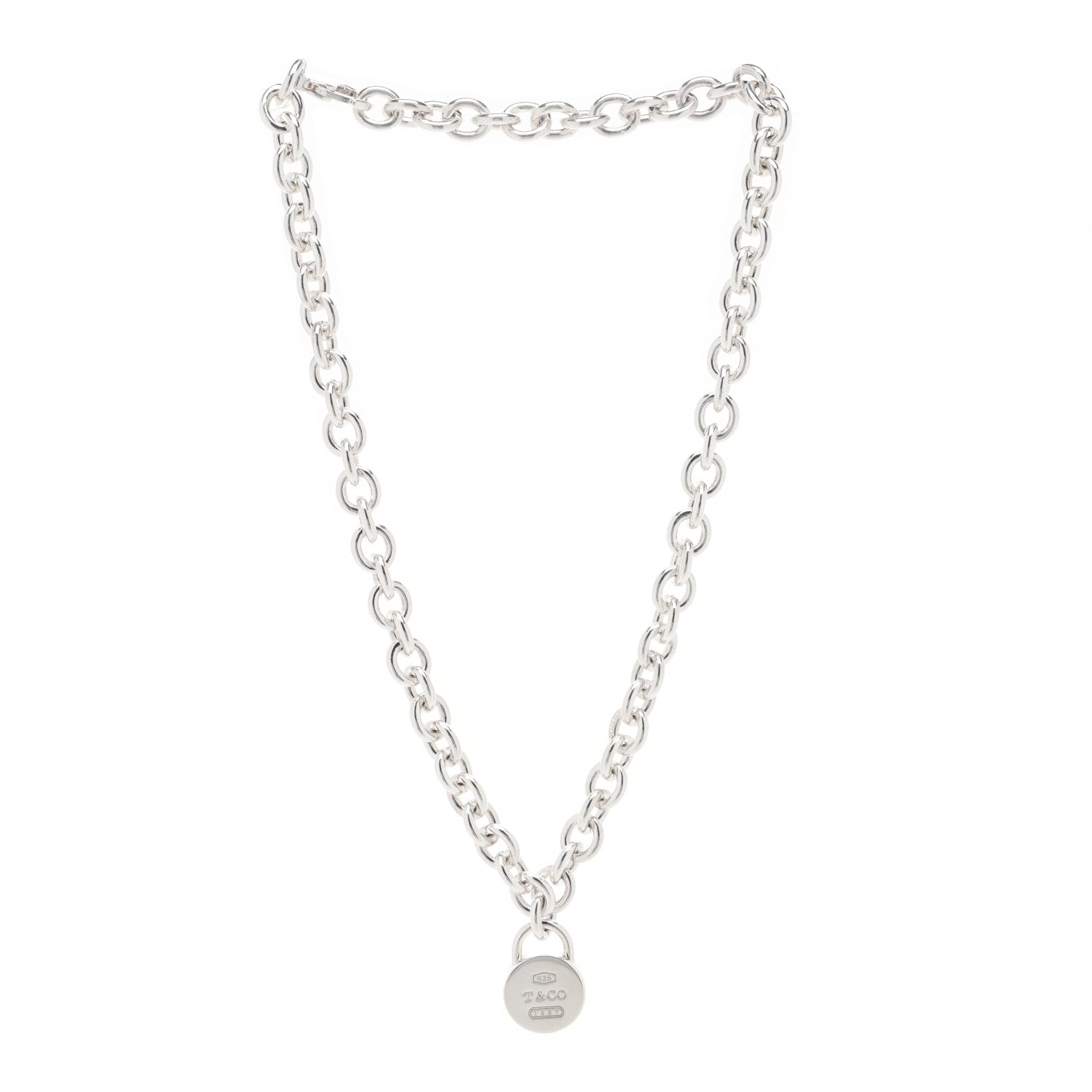 Tiffany Sterling Silver 1837 Circle Lock Pendant Link Necklace 2 of 4