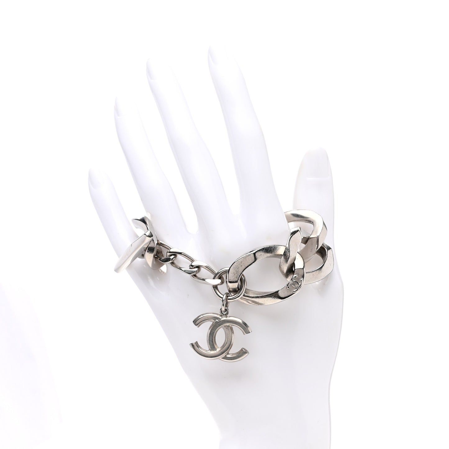 Metal Chain Link CC Bracelet Silver